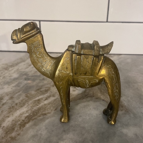 Vintage Egyptian Brass standing Camel Inkwell Heavy ornate stationery Persian - Picture 2 of 7